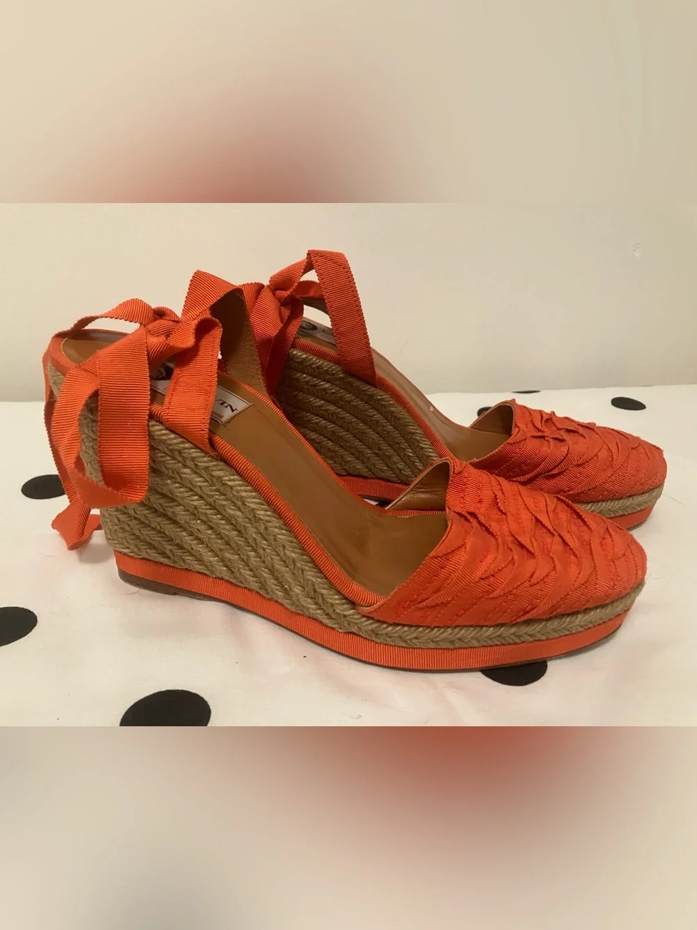 Lanvin Orange Woven Espadrille Wedge with Ankle Ties